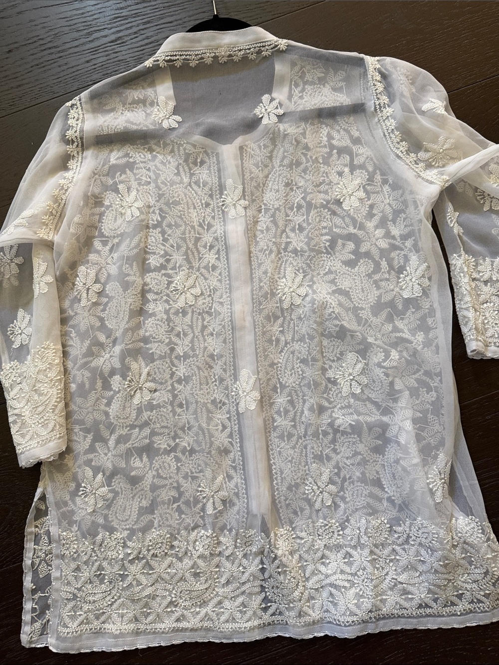 Sheer White Embroidered Button-Front Robe Cover-Up - Picture 5 of 16